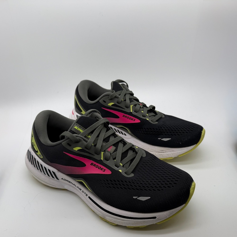 Brooks Adrenaline GTS 23 Womens Running Shoes Black Pink Lime Size 8